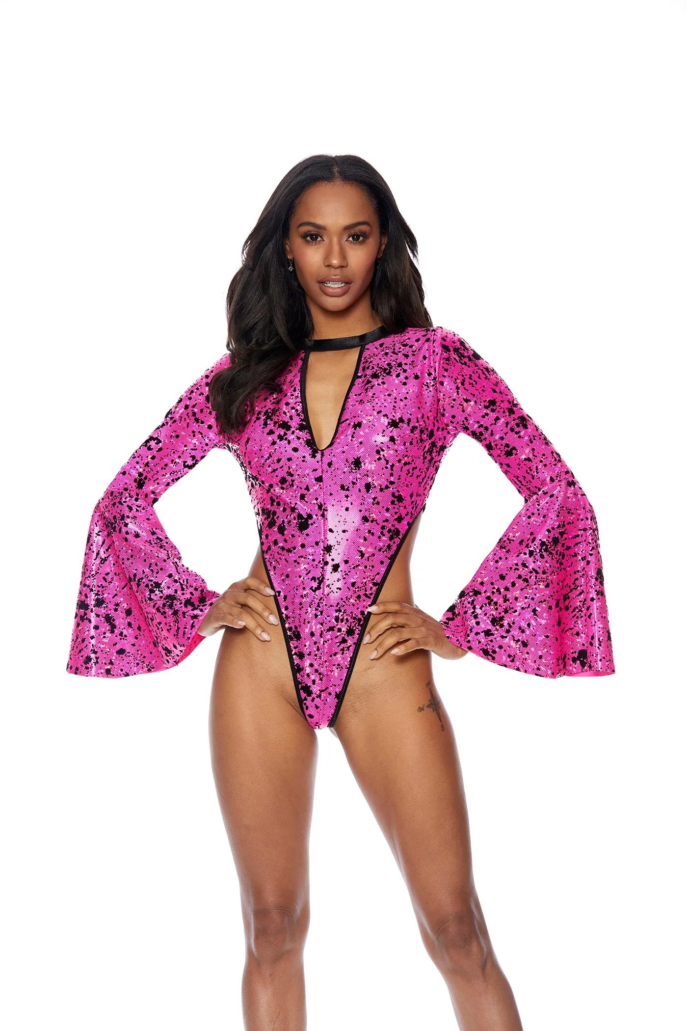 Daring Flocked Hologram Bodysuit Swimwear.