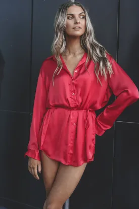 DEAL Beverly Red Satin Romper