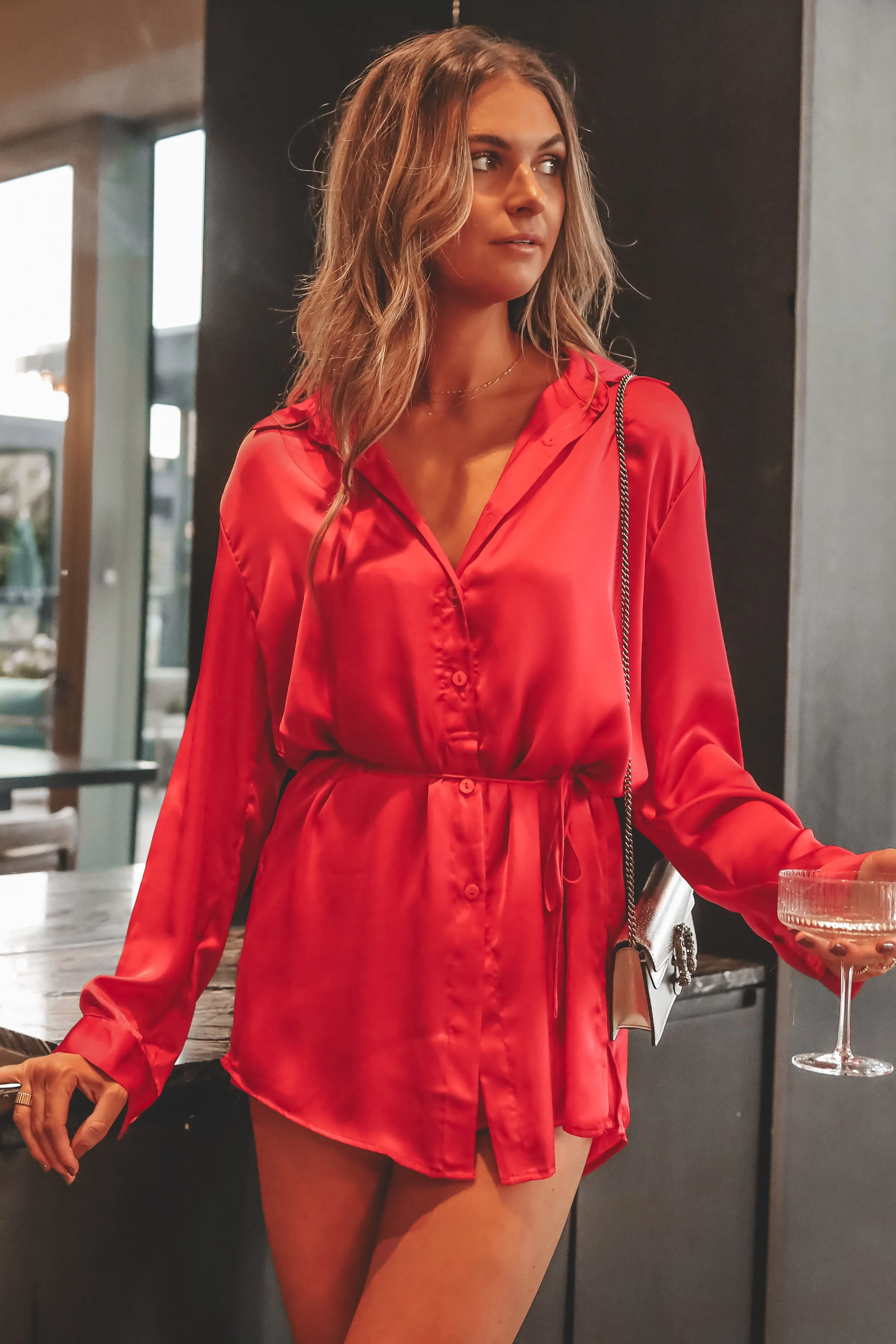 DEAL Beverly Red Satin Romper