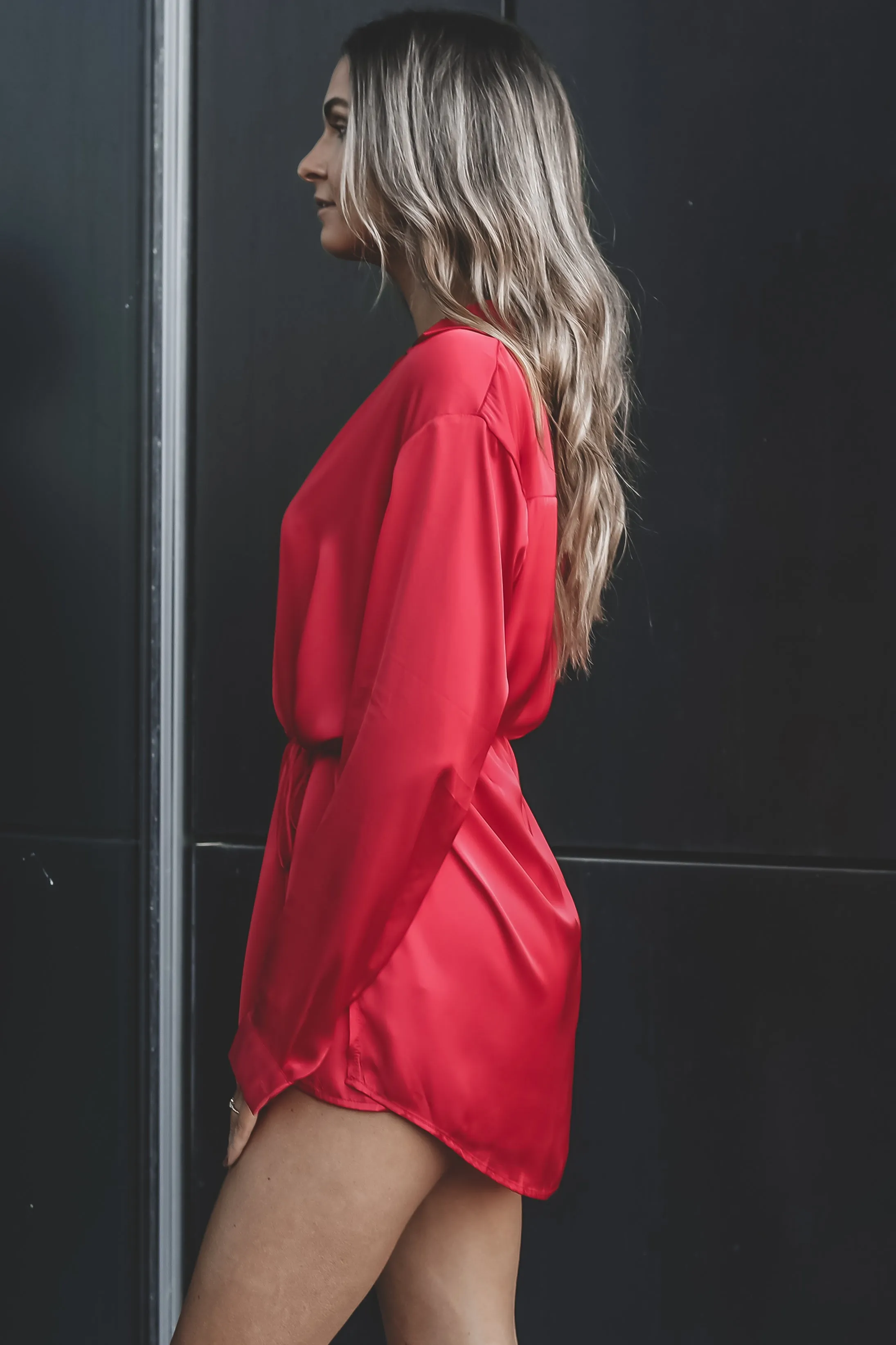 DEAL Beverly Red Satin Romper