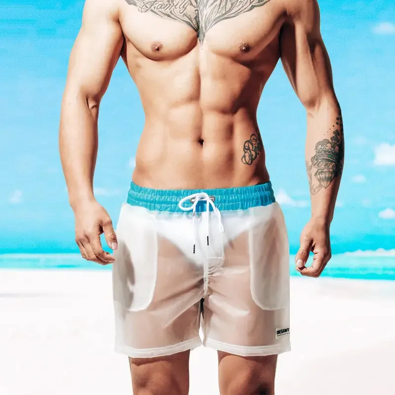 DESMIIT Sexy See Through Swim Trunks