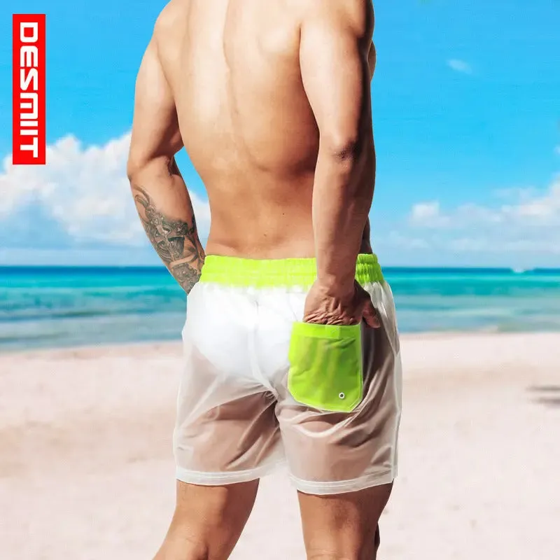 DESMIIT Sexy See Through Swim Trunks