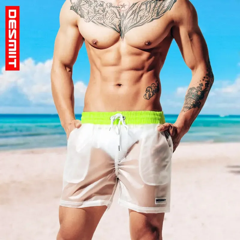 DESMIIT Sexy See Through Swim Trunks