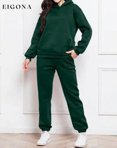 Drop Shoulder Long Sleeve Hoodie and Pants Set, 2 Piece Sweater and Pants Set