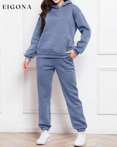 Drop Shoulder Long Sleeve Hoodie and Pants Set, 2 Piece Sweater and Pants Set