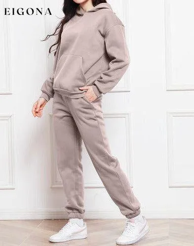 Drop Shoulder Long Sleeve Hoodie and Pants Set, 2 Piece Sweater and Pants Set