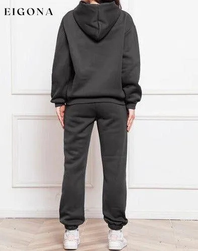 Drop Shoulder Long Sleeve Hoodie and Pants Set, 2 Piece Sweater and Pants Set