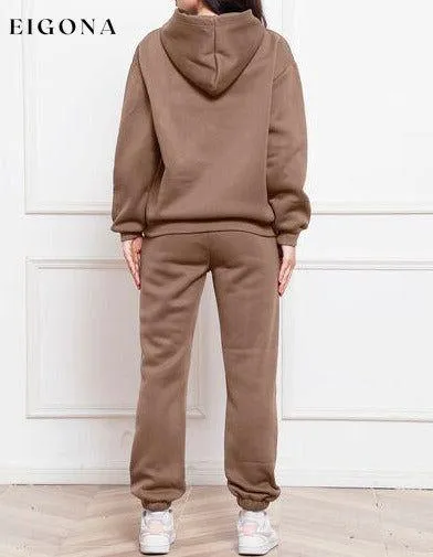 Drop Shoulder Long Sleeve Hoodie and Pants Set, 2 Piece Sweater and Pants Set