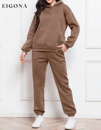Drop Shoulder Long Sleeve Hoodie and Pants Set, 2 Piece Sweater and Pants Set