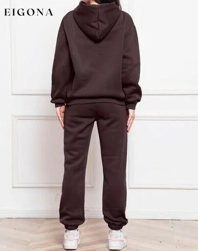 Drop Shoulder Long Sleeve Hoodie and Pants Set, 2 Piece Sweater and Pants Set