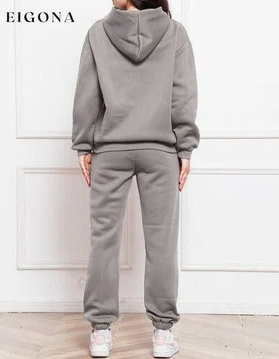 Drop Shoulder Long Sleeve Hoodie and Pants Set, 2 Piece Sweater and Pants Set