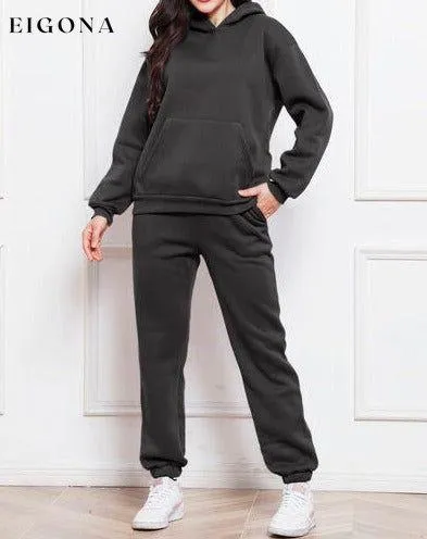 Drop Shoulder Long Sleeve Hoodie and Pants Set, 2 Piece Sweater and Pants Set
