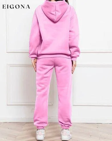 Drop Shoulder Long Sleeve Hoodie and Pants Set, 2 Piece Sweater and Pants Set