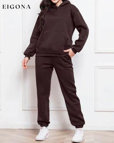 Drop Shoulder Long Sleeve Hoodie and Pants Set, 2 Piece Sweater and Pants Set