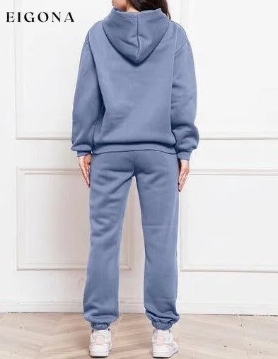 Drop Shoulder Long Sleeve Hoodie and Pants Set, 2 Piece Sweater and Pants Set