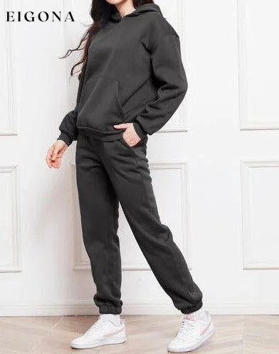 Drop Shoulder Long Sleeve Hoodie and Pants Set, 2 Piece Sweater and Pants Set