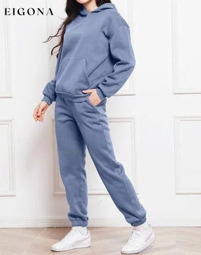 Drop Shoulder Long Sleeve Hoodie and Pants Set, 2 Piece Sweater and Pants Set