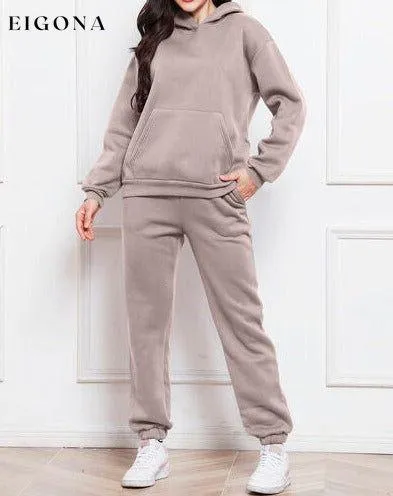 Drop Shoulder Long Sleeve Hoodie and Pants Set, 2 Piece Sweater and Pants Set