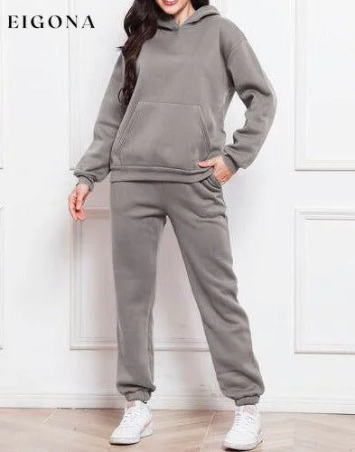 Drop Shoulder Long Sleeve Hoodie and Pants Set, 2 Piece Sweater and Pants Set