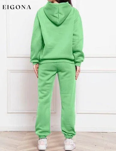 Drop Shoulder Long Sleeve Hoodie and Pants Set, 2 Piece Sweater and Pants Set