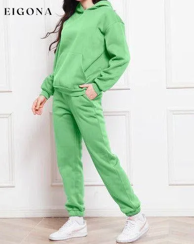 Drop Shoulder Long Sleeve Hoodie and Pants Set, 2 Piece Sweater and Pants Set
