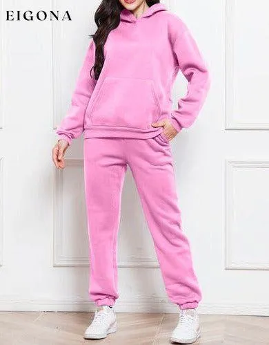 Drop Shoulder Long Sleeve Hoodie and Pants Set, 2 Piece Sweater and Pants Set