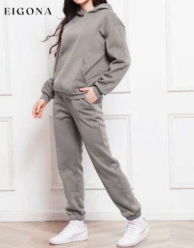 Drop Shoulder Long Sleeve Hoodie and Pants Set, 2 Piece Sweater and Pants Set
