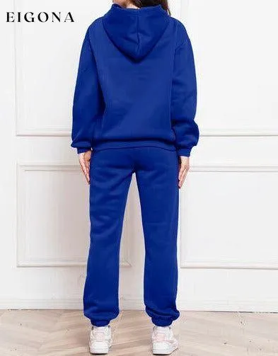 Drop Shoulder Long Sleeve Hoodie and Pants Set, 2 Piece Sweater and Pants Set