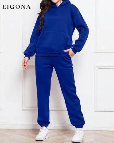 Drop Shoulder Long Sleeve Hoodie and Pants Set, 2 Piece Sweater and Pants Set