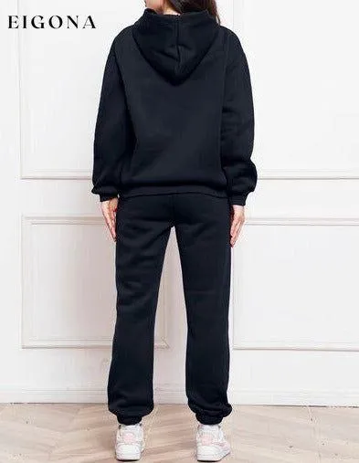 Drop Shoulder Long Sleeve Hoodie and Pants Set, 2 Piece Sweater and Pants Set