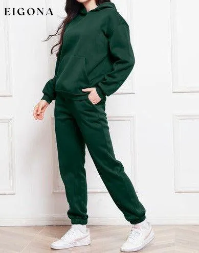 Drop Shoulder Long Sleeve Hoodie and Pants Set, 2 Piece Sweater and Pants Set