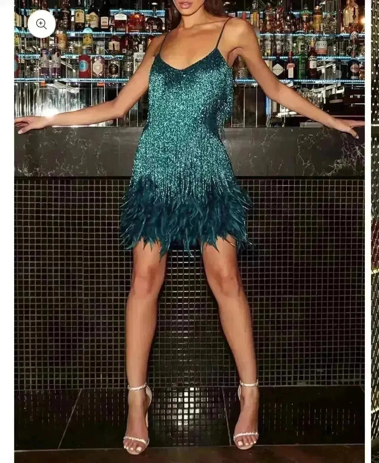 Elegant Chic Spaghetti Strap Luxury Tassel Sequins Feather Women’s Mini Dress for Evening Party, Cocktail Wedding Guest.