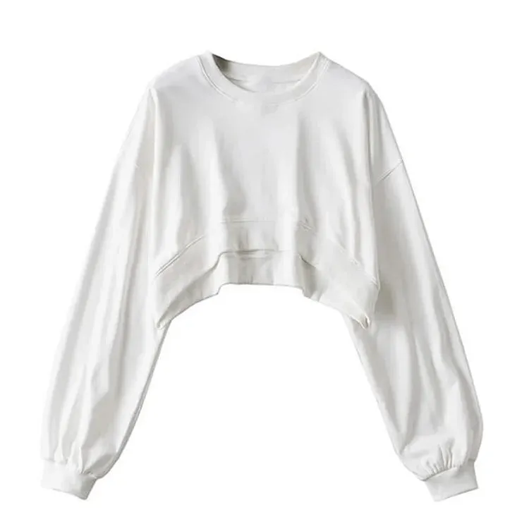 Elevate Everyday Comfort: Pure Color Round Neck Crop Sweatshirt - Your Stylish Companion in Cozy Moments! 💙👕