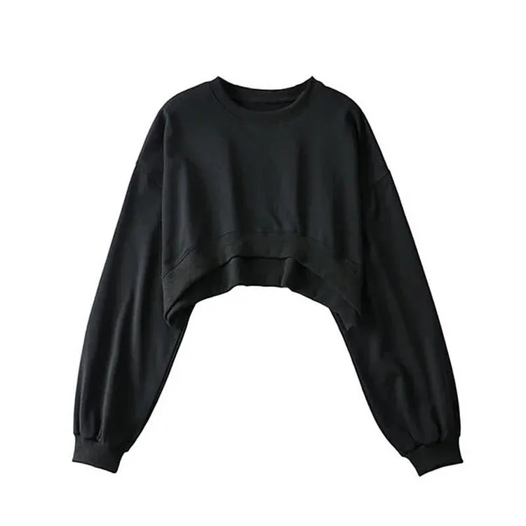 Elevate Everyday Comfort: Pure Color Round Neck Crop Sweatshirt - Your Stylish Companion in Cozy Moments! 💙👕