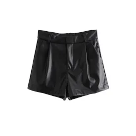 Faux Leather Shorts With Side Pockets