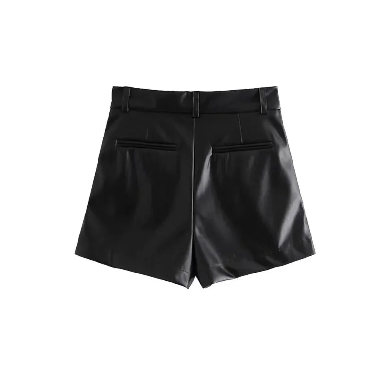 Faux Leather Shorts With Side Pockets