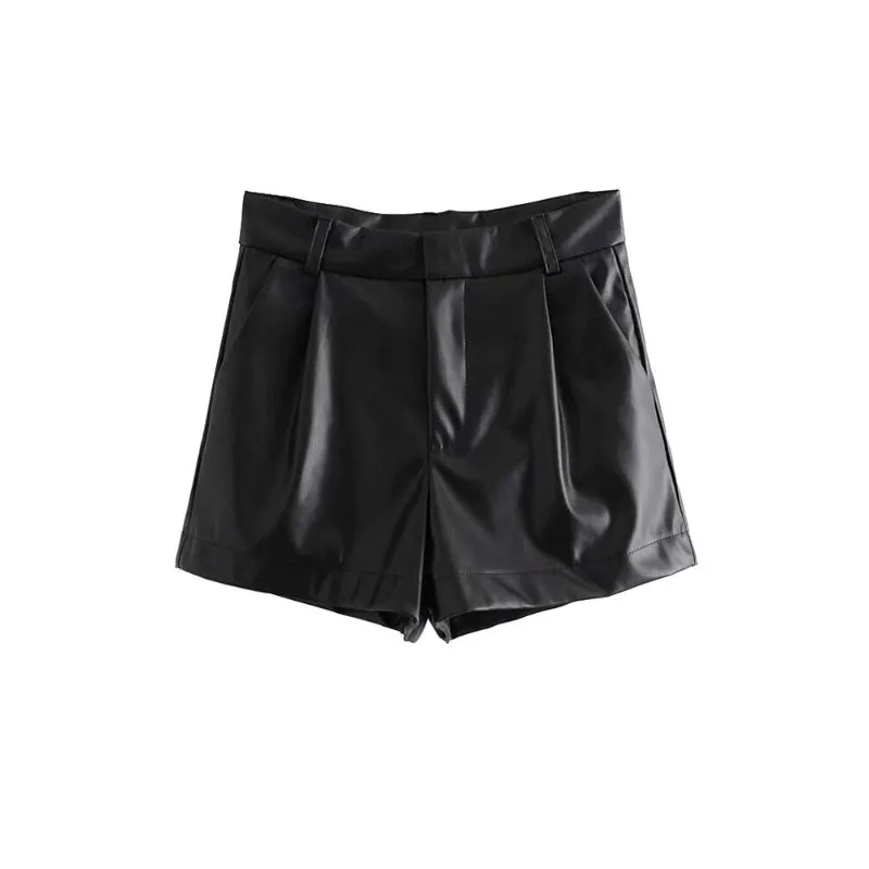 Faux Leather Shorts With Side Pockets
