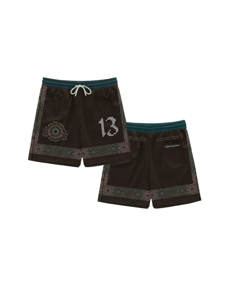 Floral Tile Basketball Shorts - Brown