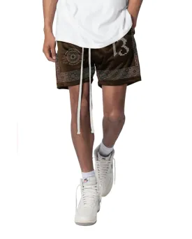 Floral Tile Basketball Shorts - Brown