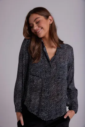 Full Button Down Hipster Shirt - Midnight Snow Print
