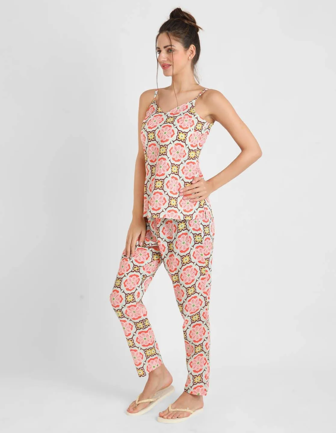 Geometric Printed Singlet Pajama Set for Women