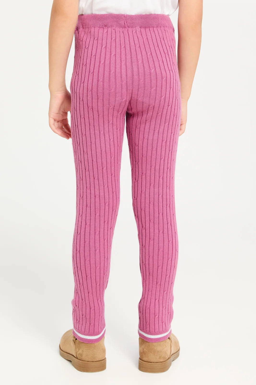 Girls Mauve Ribbed Leggings