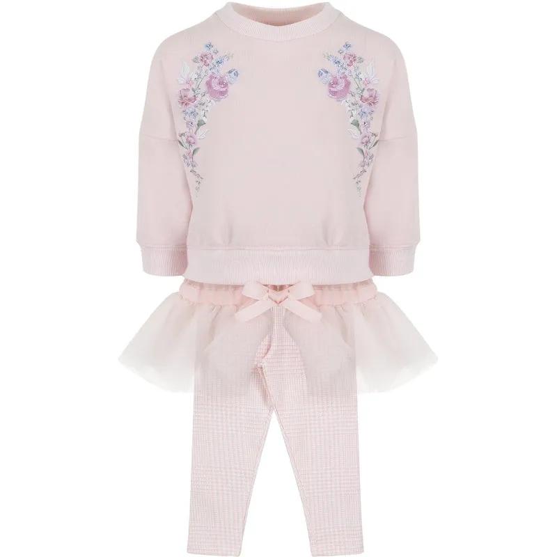 Girls Pink Cotton Floral Legging Set