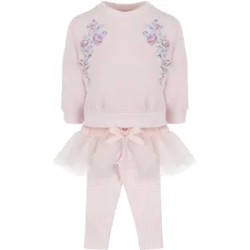 Girls Pink Cotton Floral Legging Set