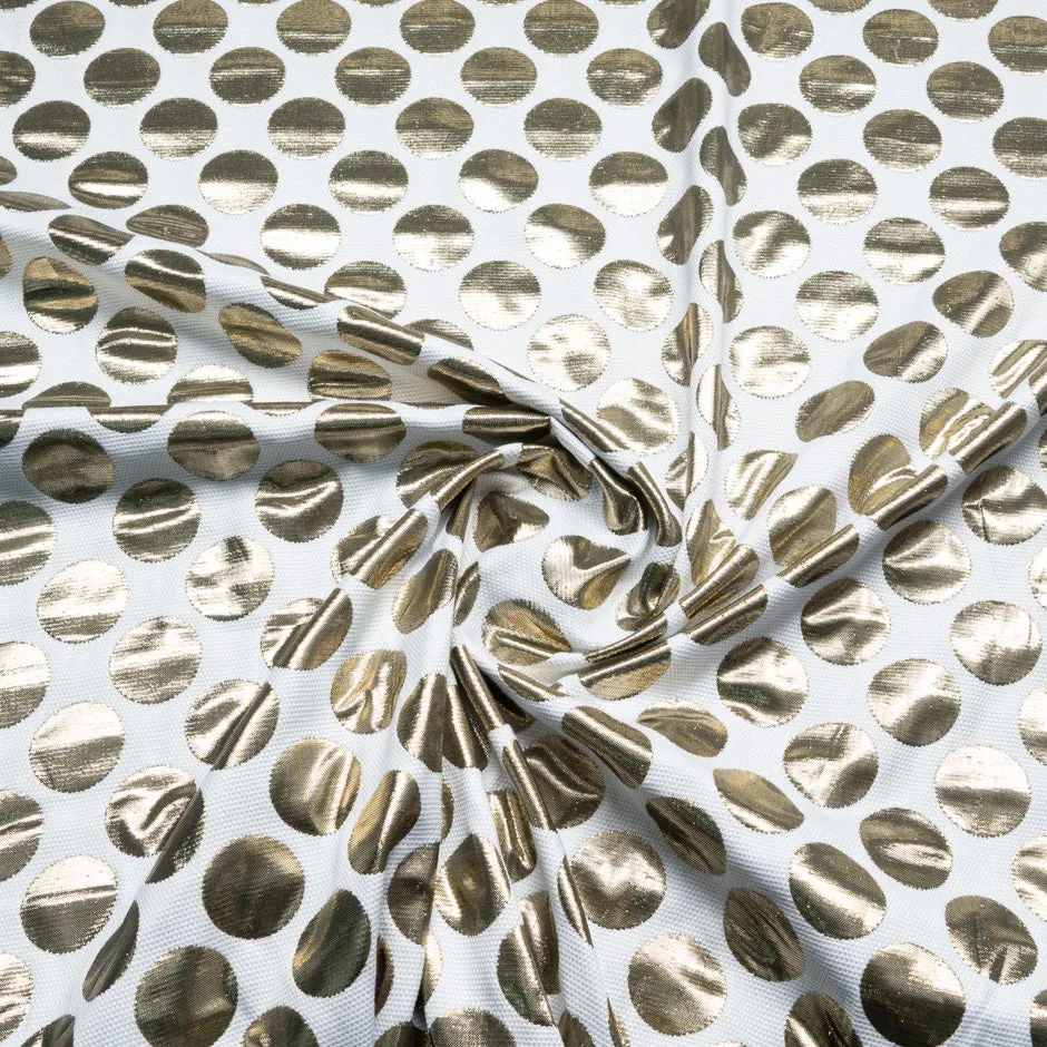 Gold Metallic Spotted White Brocade