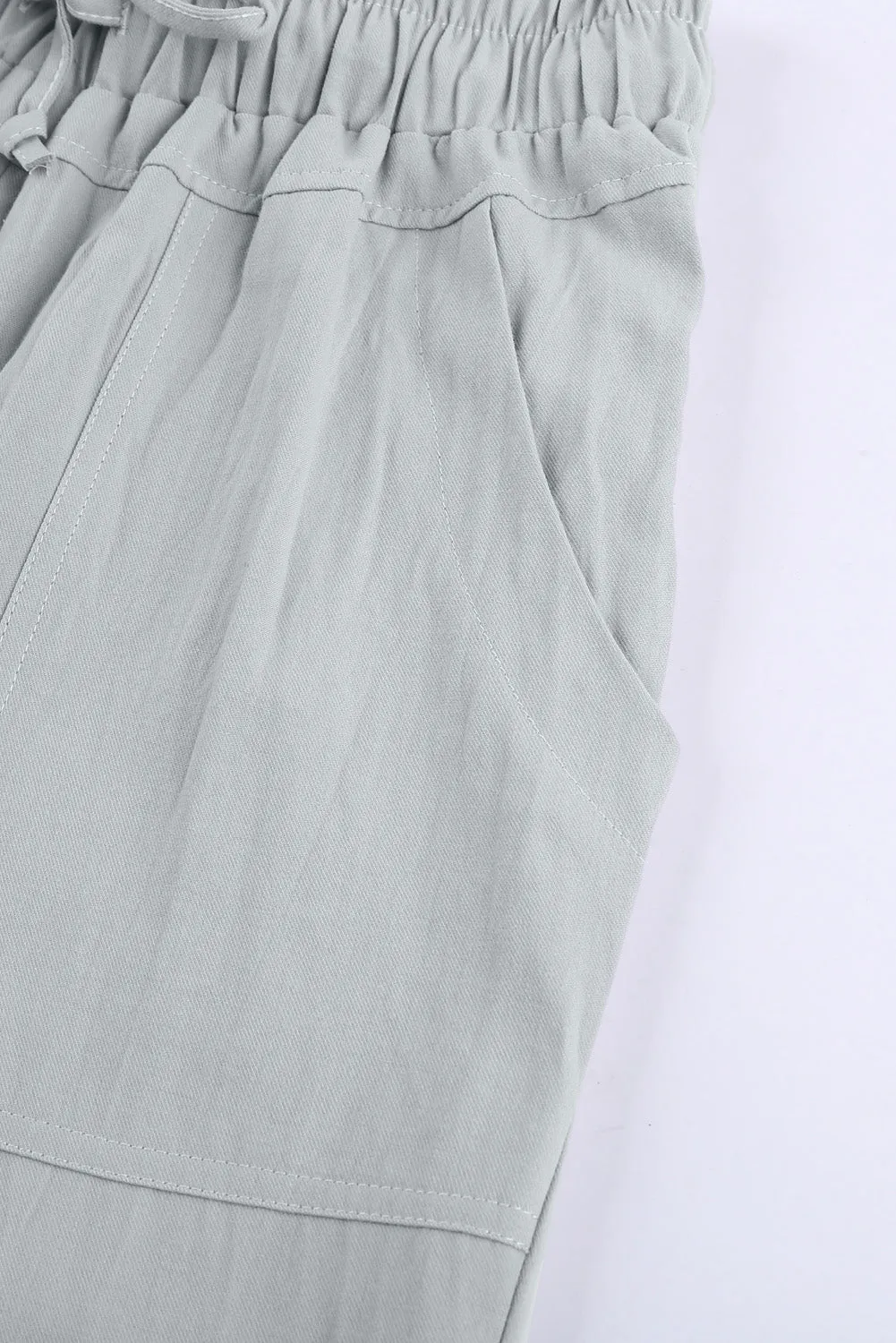 Gray Causal Pockets Elastic Waist Drawstring Pants