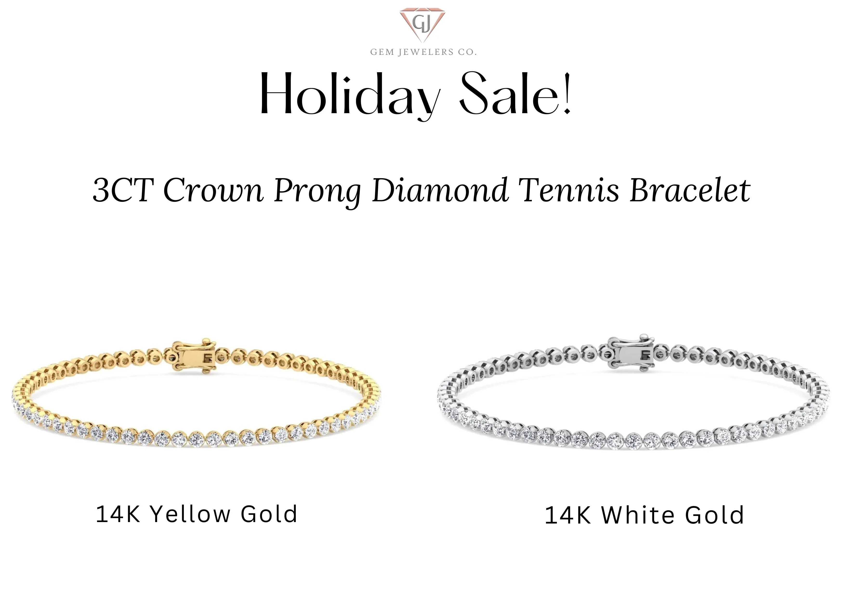 Holiday Deals - 3CT  Diamond Tennis Bracelet in 14K Solid Gold