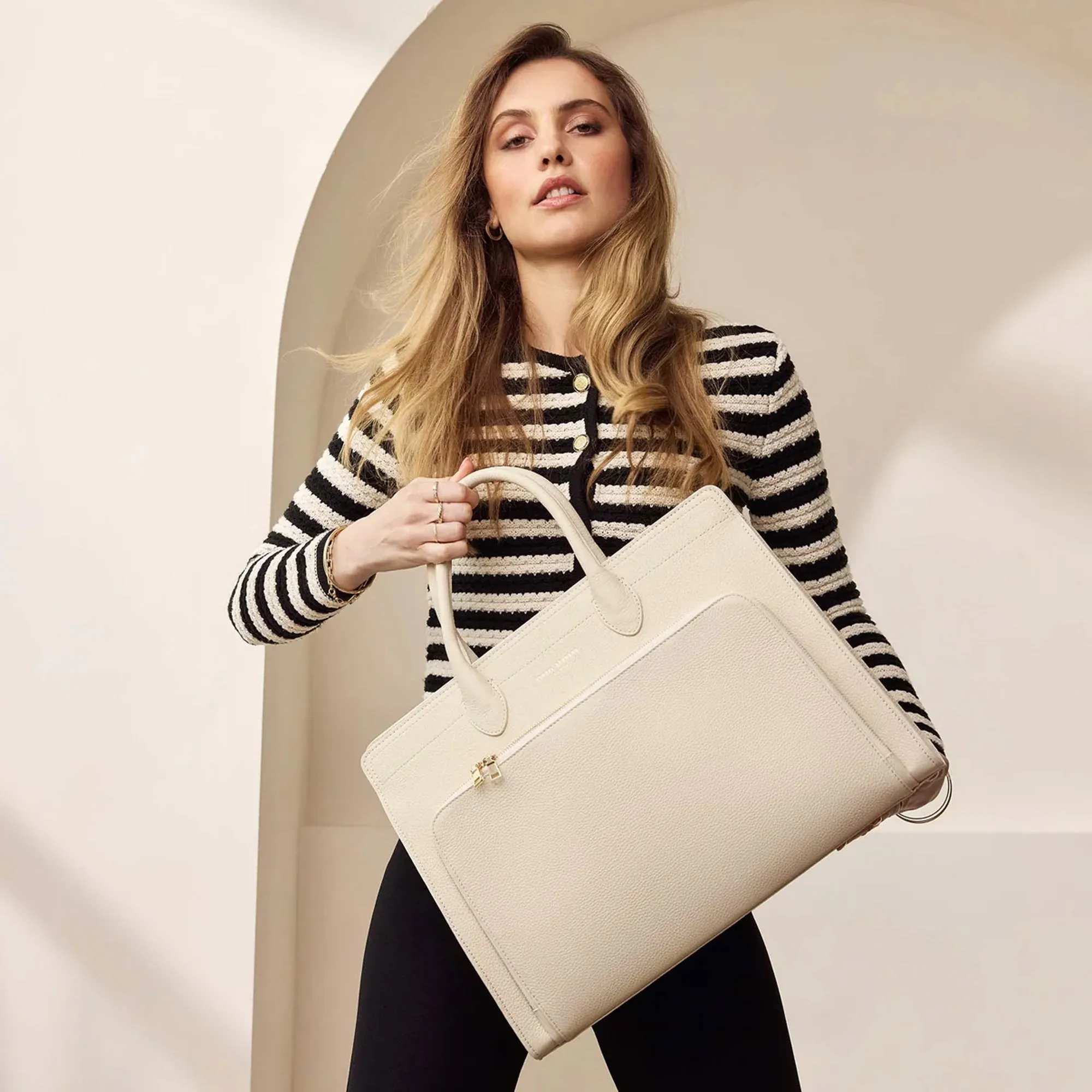 Honoré Nadine cream calfskin leather handbag with laptop compartment