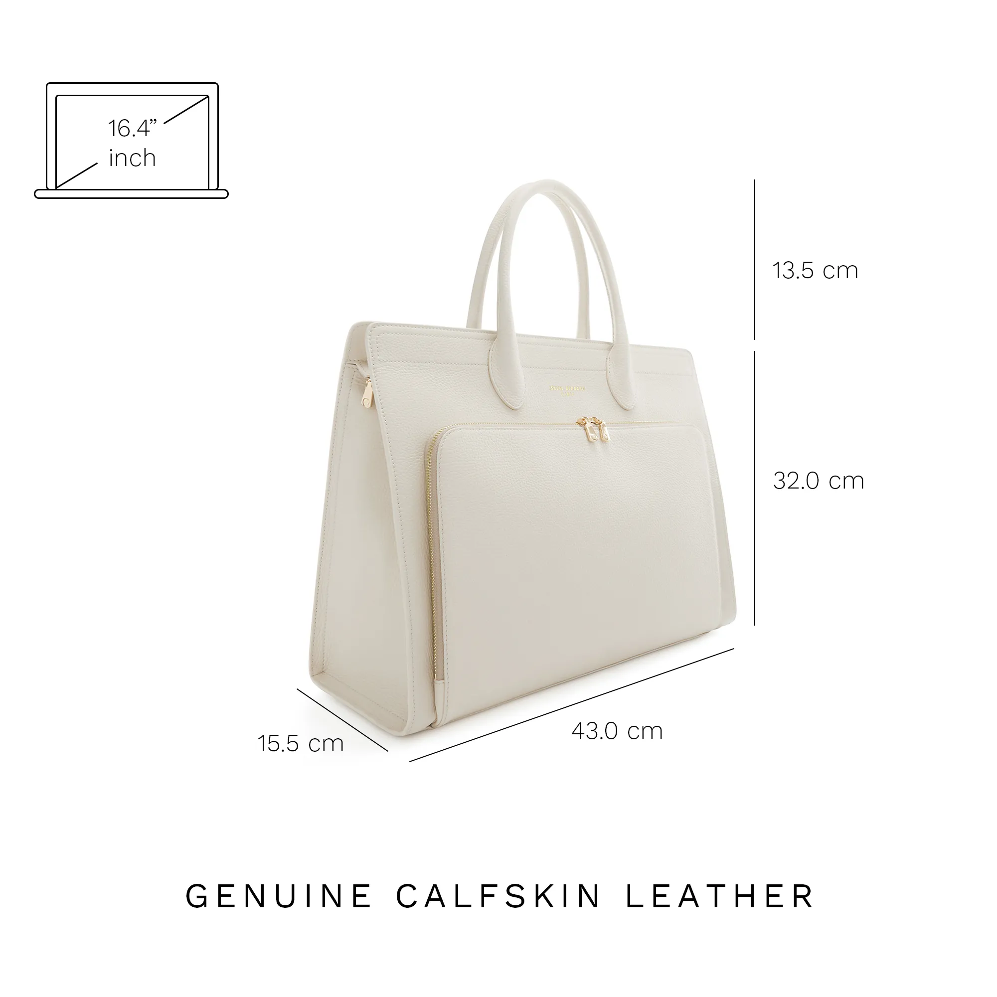 Honoré Nadine cream calfskin leather handbag with laptop compartment
