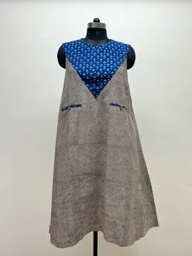 Indigo/Black and white striped A Line dress
